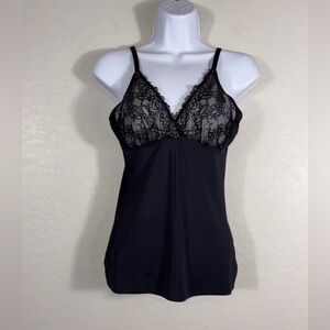 RUBY RIBBON Black Second Skin Cami Shaping tank Top Lace 38 Coquette